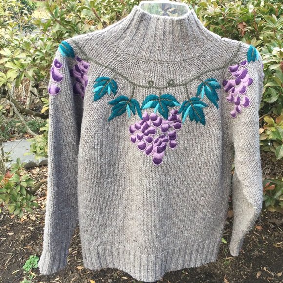 P.S. Sport Grape Embroider Turtle Neck Raglan Sleeve Sweater - Picture 2 of 2